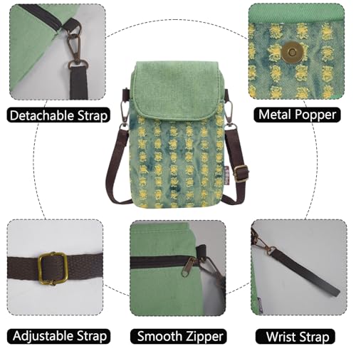 WITERY Small Crossbody Bags for Women - Handmade Cute Canvas Cross Body Phone Purse Cloth Pouch with Adjustable Shoulder Strap, Mini Teen Girl Travel Cell Phone Purse Wallet - Image 5
