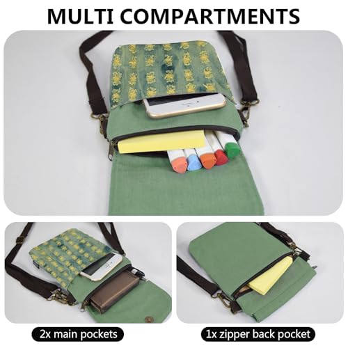 WITERY Small Crossbody Bags for Women - Handmade Cute Canvas Cross Body Phone Purse Cloth Pouch with Adjustable Shoulder Strap, Mini Teen Girl Travel Cell Phone Purse Wallet - Image 4