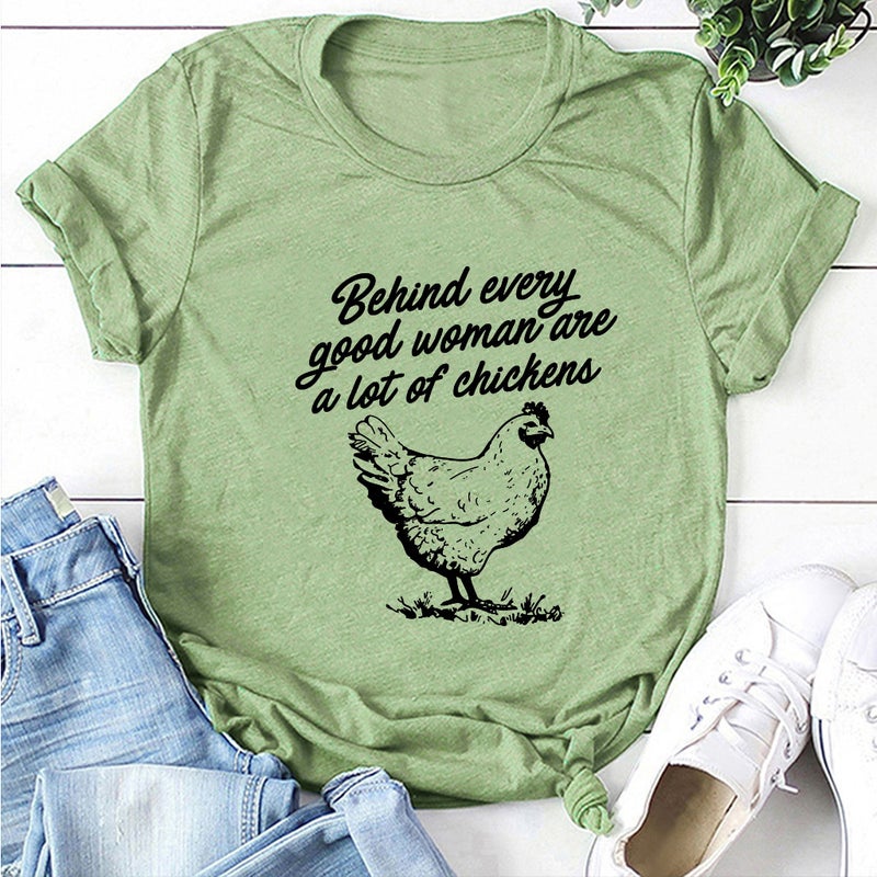 2020 Spring Cross-border New Style Behind eveny Hen Letter Printed Pattern Women's T-shirt - Image 1