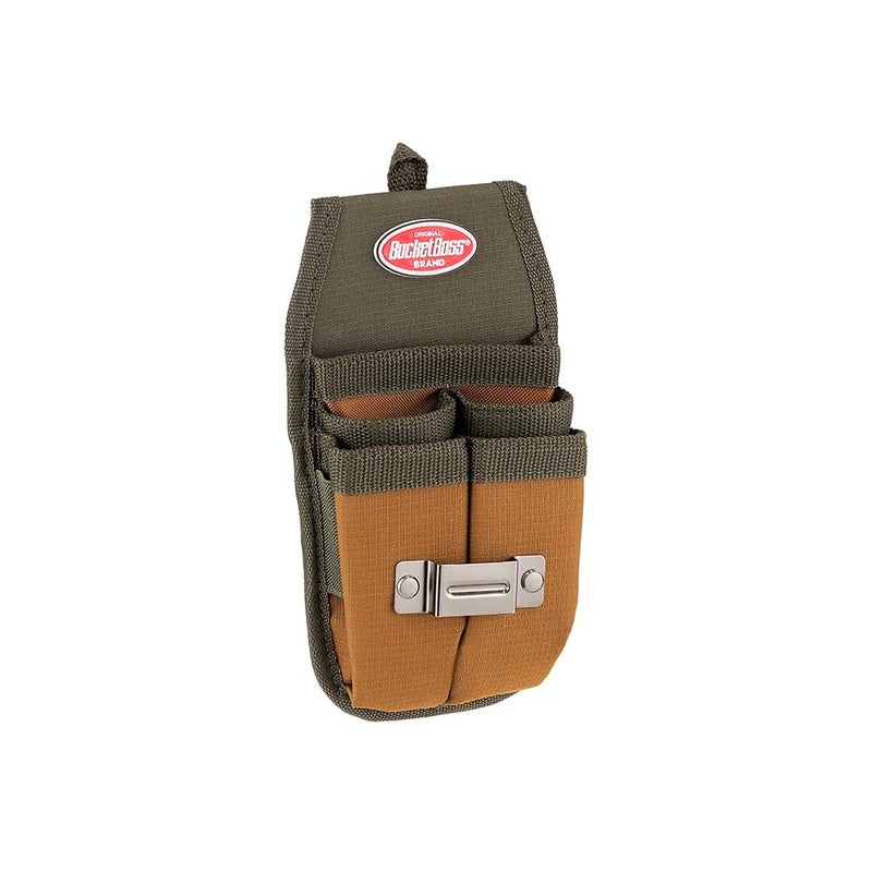 Bucket Boss Four-Barrel Tool Sheath with FlapFit to Fit Instantly Over a Belt or Into a Pants Pocket, with 5 Tool Pockets and 2 Loops, and Metal Tape Clip, in Brown, 54184 - Image 4