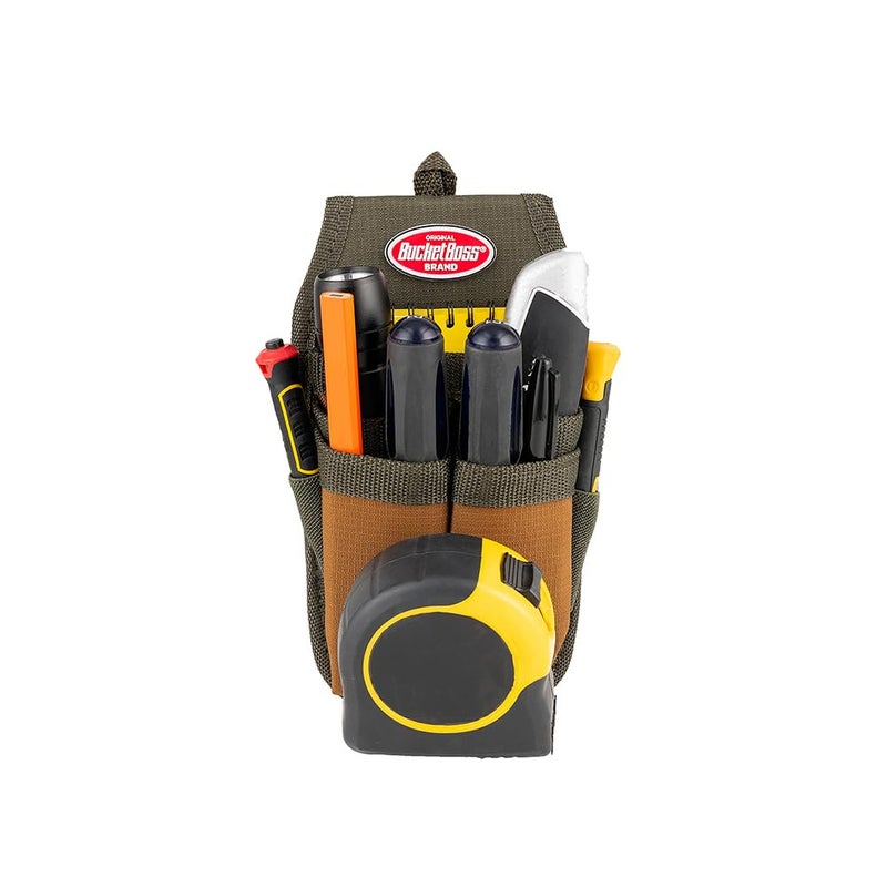 Bucket Boss Four-Barrel Tool Sheath with FlapFit to Fit Instantly Over a Belt or Into a Pants Pocket, with 5 Tool Pockets and 2 Loops, and Metal Tape Clip, in Brown, 54184 - Image 3