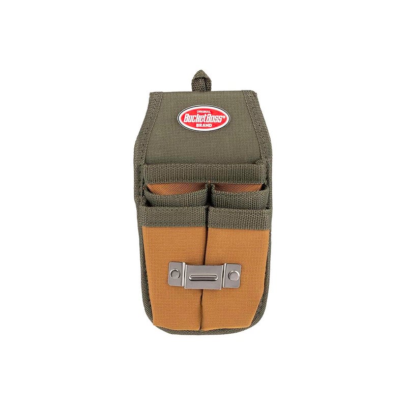 Bucket Boss Four-Barrel Tool Sheath with FlapFit to Fit Instantly Over a Belt or Into a Pants Pocket, with 5 Tool Pockets and 2 Loops, and Metal Tape Clip, in Brown, 54184 - Image 1
