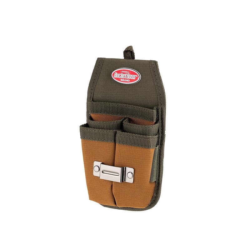 Bucket Boss Four-Barrel Tool Sheath with FlapFit to Fit Instantly Over a Belt or Into a Pants Pocket, with 5 Tool Pockets and 2 Loops, and Metal Tape Clip, in Brown, 54184 - Image 5