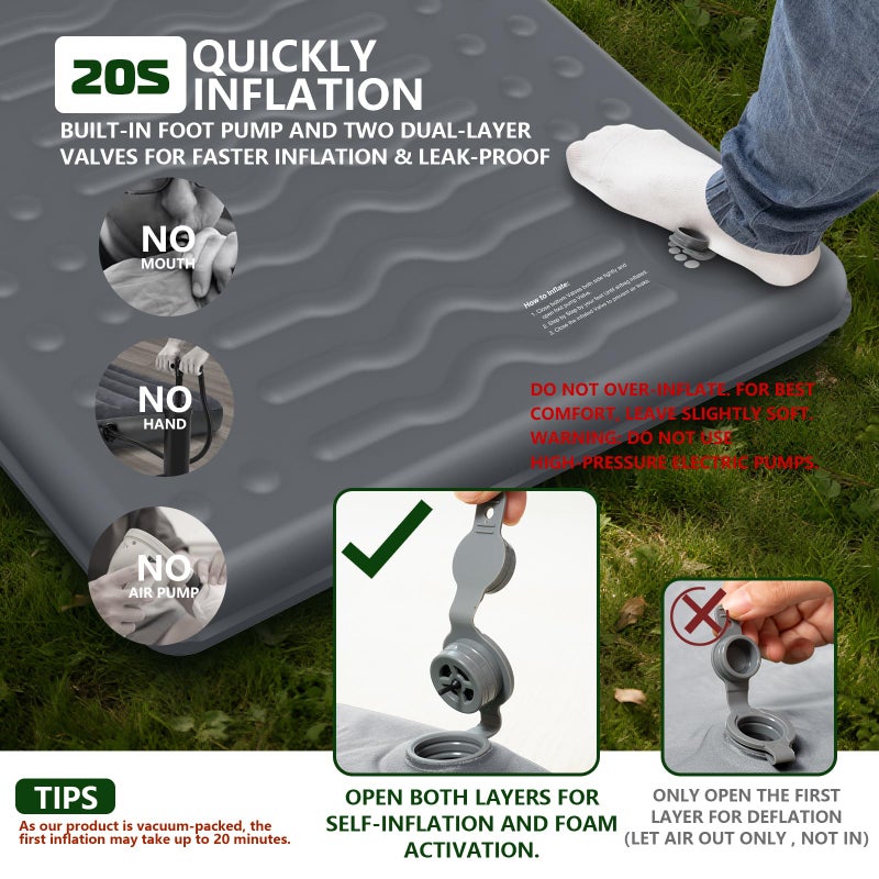 HiiPeak Memory Sleeping Pad, Compact 3" Thick Foam Sleeping Mats with Pillow, 9.5 R-Value Insulated Camping Mattress Pad, Easy Inflate & Deflate, Inflatable Sleep Mat for Backpacking Hiking Car Tent - Image 5