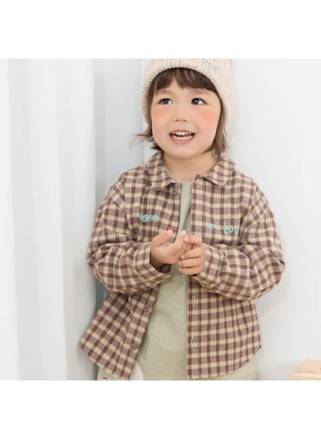 Papapapa Autumn Children's Shirt Boys And Girls Fashion Plaid Cotton Thin Shirt Brown 120 - Image 1