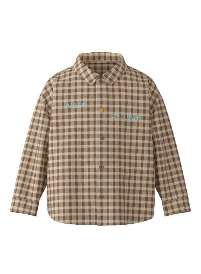 Papapapa Autumn Children's Shirt Boys And Girls Fashion Plaid Cotton Thin Shirt Brown 120 - Image 3