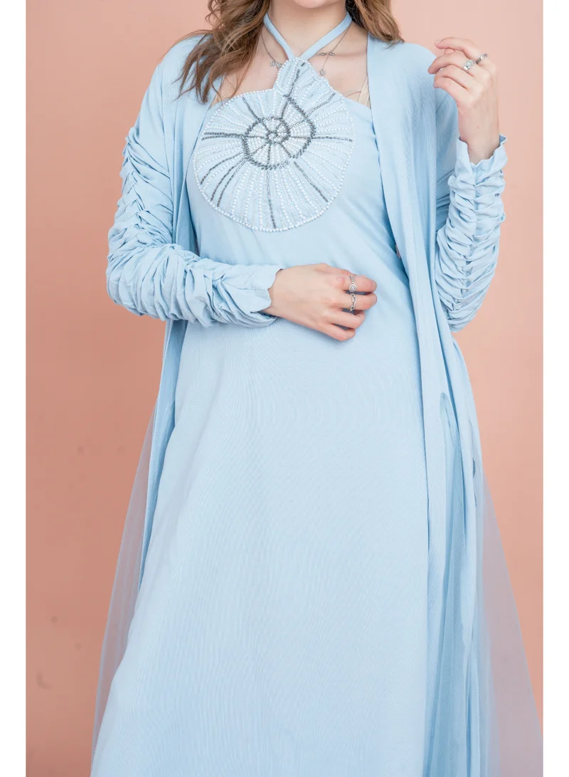 IKKXA Two Pieces Unique Modest Outfit IK1042 Blue