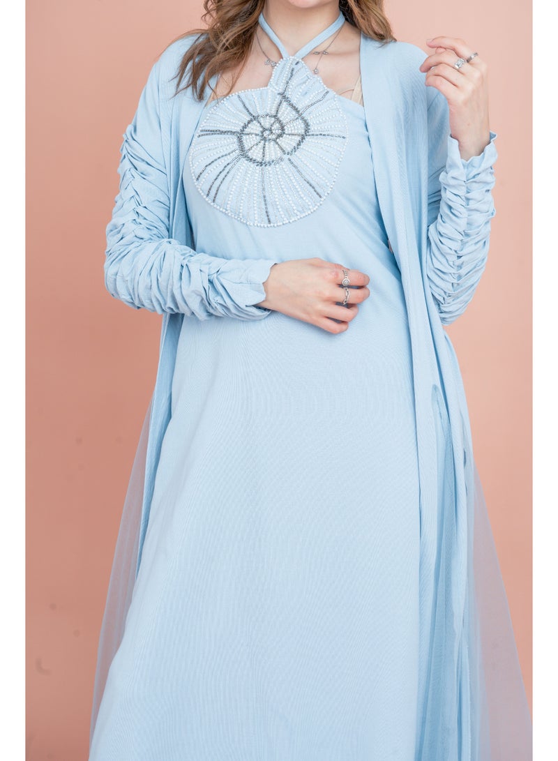 IKKXA Two Pieces Unique Modest Outfit IK1042 Blue - Image 2