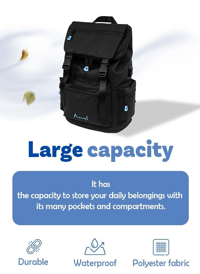 Anemoss - Anemoss Laptop Backpack, Waterproof Backpack for Women and Men, Work Bag with Laptop Compartment, 15 inch Laptop and Notebook, for Travel - Hiking, Navy Blue - Image 1