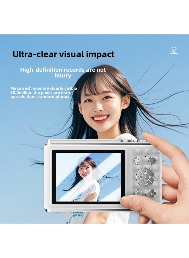 كاميرا رقمية للطلاب CCD بدقة 50 مليون بيكسل AF وتركيز تلقائي وشاشة عرض فائقة الدقة مقاس 2.8 بوصة - لون الجسم: أبيض + بطاقة ذاكرة 32 جيجا - Image 5