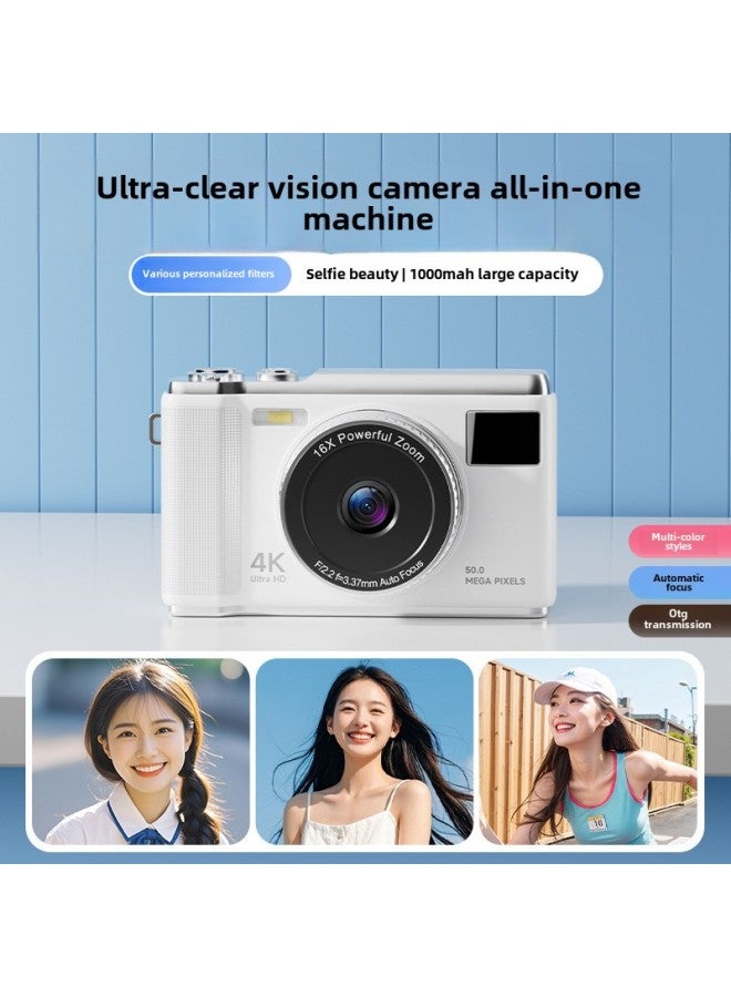 كاميرا رقمية للطلاب CCD بدقة 50 مليون بيكسل AF وتركيز تلقائي وشاشة عرض فائقة الدقة مقاس 2.8 بوصة - لون الجسم: أبيض + بطاقة ذاكرة 32 جيجا - Image 3