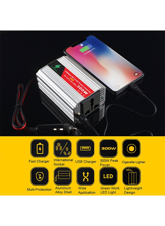 Generic Portable Inverter Car Power Inverters DC12Volt To AC220Volt Transformer 300W Car Power Converter USB Adapter Auto Inverters  - Image 4