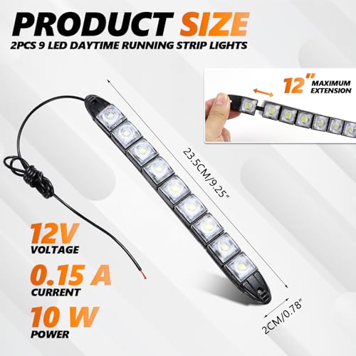 Wogomz 2PCS 9 LED Daytime Running Strip Lights, Bright 12V Car DRL Strip Light Kit, Flexible Spot Light Fog Lamp, Waterproof Vehicle Clearance Light Universal for Truck SUV Car - Image 2