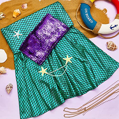 Newcotte 4 Pcs Mermaid Costume for Women Sequin Tube Top Skirt Pearl Waist and Head Chain for Halloween Cosplay (Green, Purple,Small) - Image 3