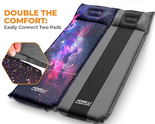 Foxelli Self Inflating Sleeping Pad for Camping, Backpacking, Hiking, Insulated Foam Lightweight Camping Mat, Inflatable Camp Mattress with Pillow - Image 5