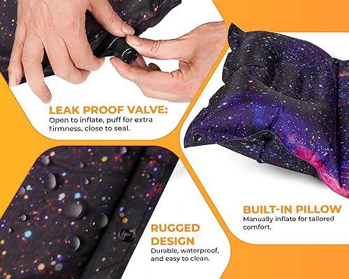 Foxelli Self Inflating Sleeping Pad for Camping, Backpacking, Hiking, Insulated Foam Lightweight Camping Mat, Inflatable Camp Mattress with Pillow - Image 4