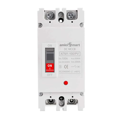 amiciSmart 600VDC Circuit Breaker, Photovoltaic Overload Protection Switch Ideal for Solar, Wind, and Hydropower Systems (100A MCCB) - Image 1