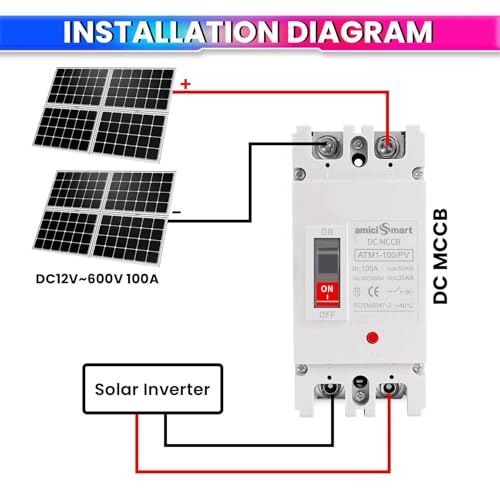 amiciSmart 600VDC Circuit Breaker, Photovoltaic Overload Protection Switch Ideal for Solar, Wind, and Hydropower Systems (100A MCCB) - Image 4