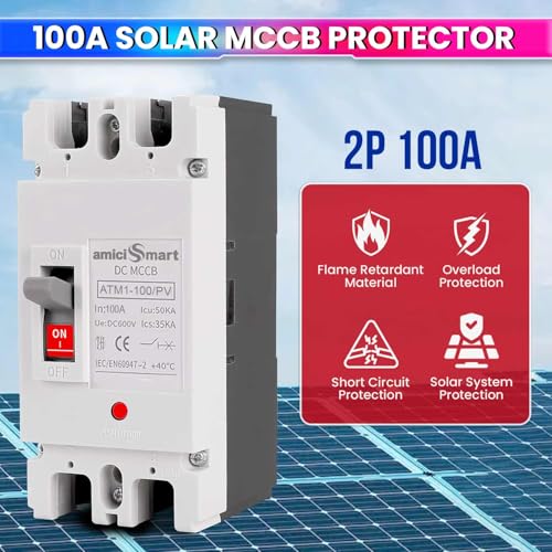 amiciSmart 600VDC Circuit Breaker, Photovoltaic Overload Protection Switch Ideal for Solar, Wind, and Hydropower Systems (100A MCCB) - Image 2