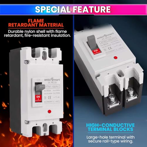 amiciSmart 600VDC Circuit Breaker, Photovoltaic Overload Protection Switch Ideal for Solar, Wind, and Hydropower Systems (100A MCCB) - Image 5