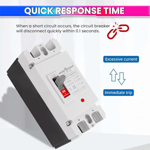 amiciSmart 600VDC Circuit Breaker, Photovoltaic Overload Protection Switch Ideal for Solar, Wind, and Hydropower Systems (100A MCCB) - Image 3