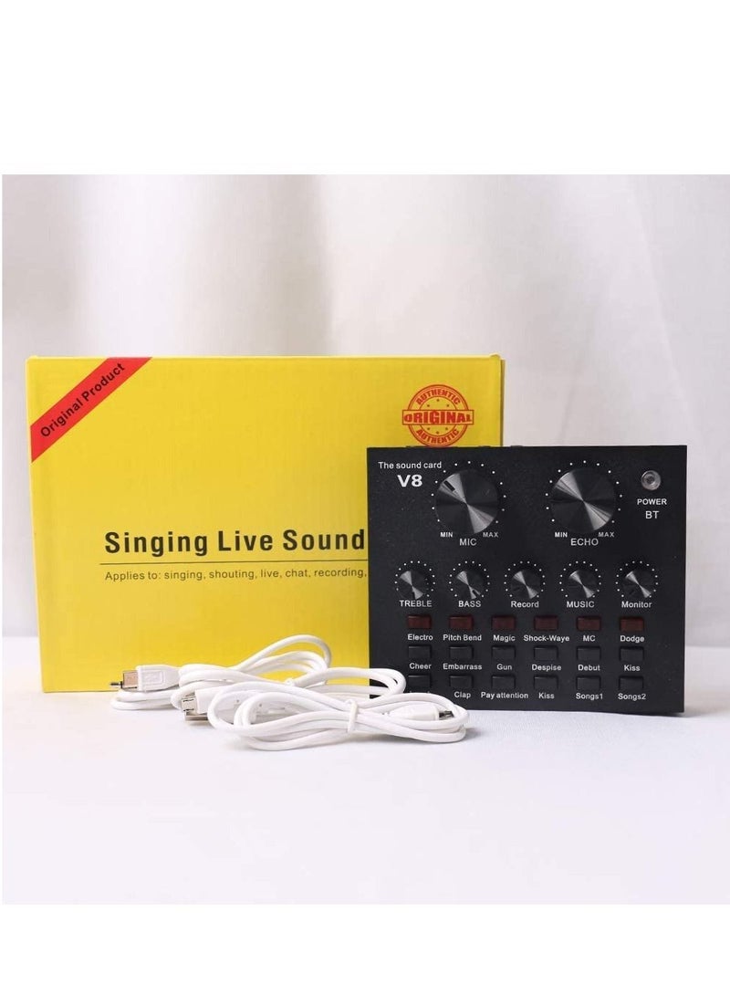 LEDIN V8 Multifunctional Live Sound Card USB Audio Interface Intelligent Volume Adjustable Audio Mixer Sound Card for Recording Hosting Speech  - Image 1