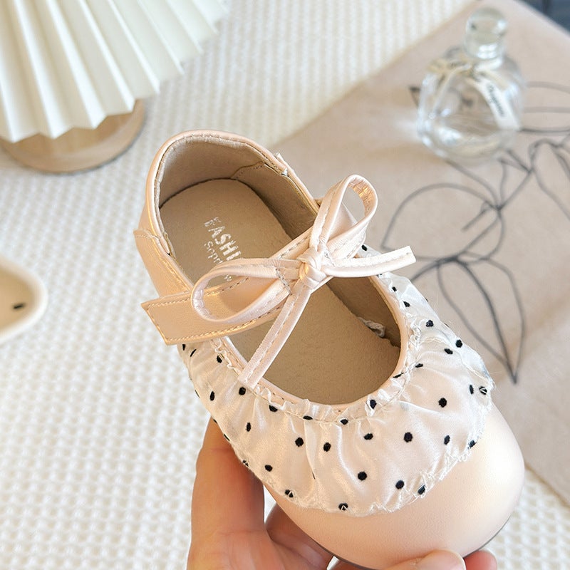 Girls'' Korean-Style Polka Dot Mesh Lace Leather Shoes 2026 Spring and Autumn New Soft-Soled Shallow Single Shoes Princess Shoes Stylish - Image 4