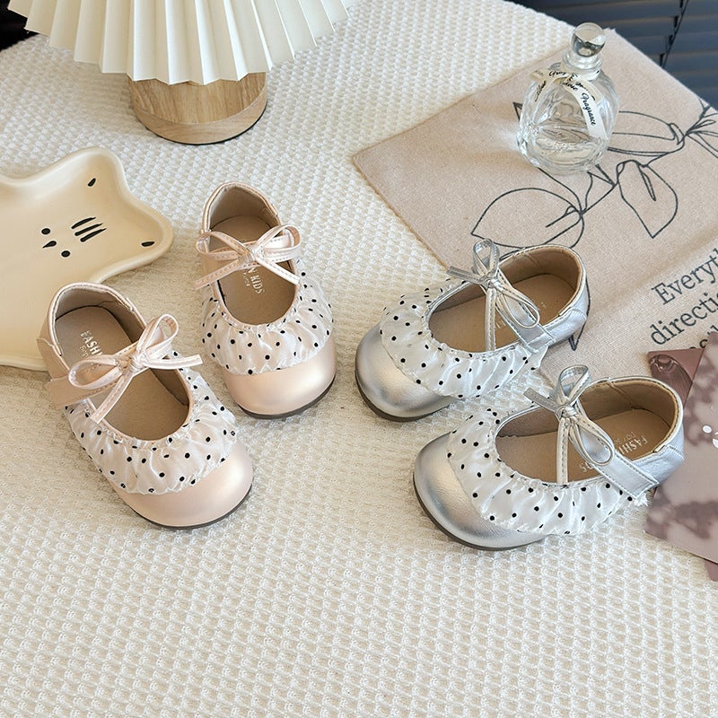 Girls'' Korean-Style Polka Dot Mesh Lace Leather Shoes 2026 Spring and Autumn New Soft-Soled Shallow Single Shoes Princess Shoes Stylish - Image 5