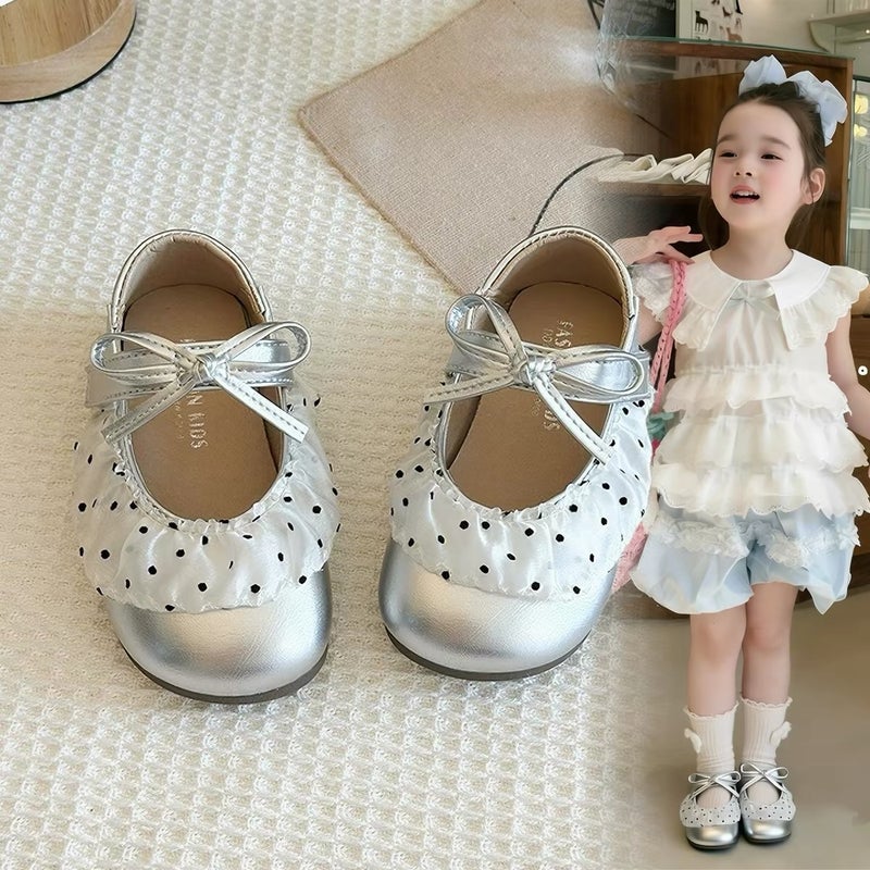 Girls'' Korean-Style Polka Dot Mesh Lace Leather Shoes 2026 Spring and Autumn New Soft-Soled Shallow Single Shoes Princess Shoes Stylish - Image 2