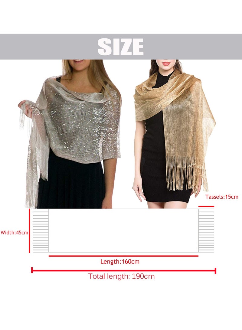 Excefore Sparkling Shawls Wraps with Fringes, Pashmina for Weddings, Bridal, Bridesmaids, Evening Party, Gold Thin Shawl, Fashion Headscarf, Silky Oversized Scarf - Image 3
