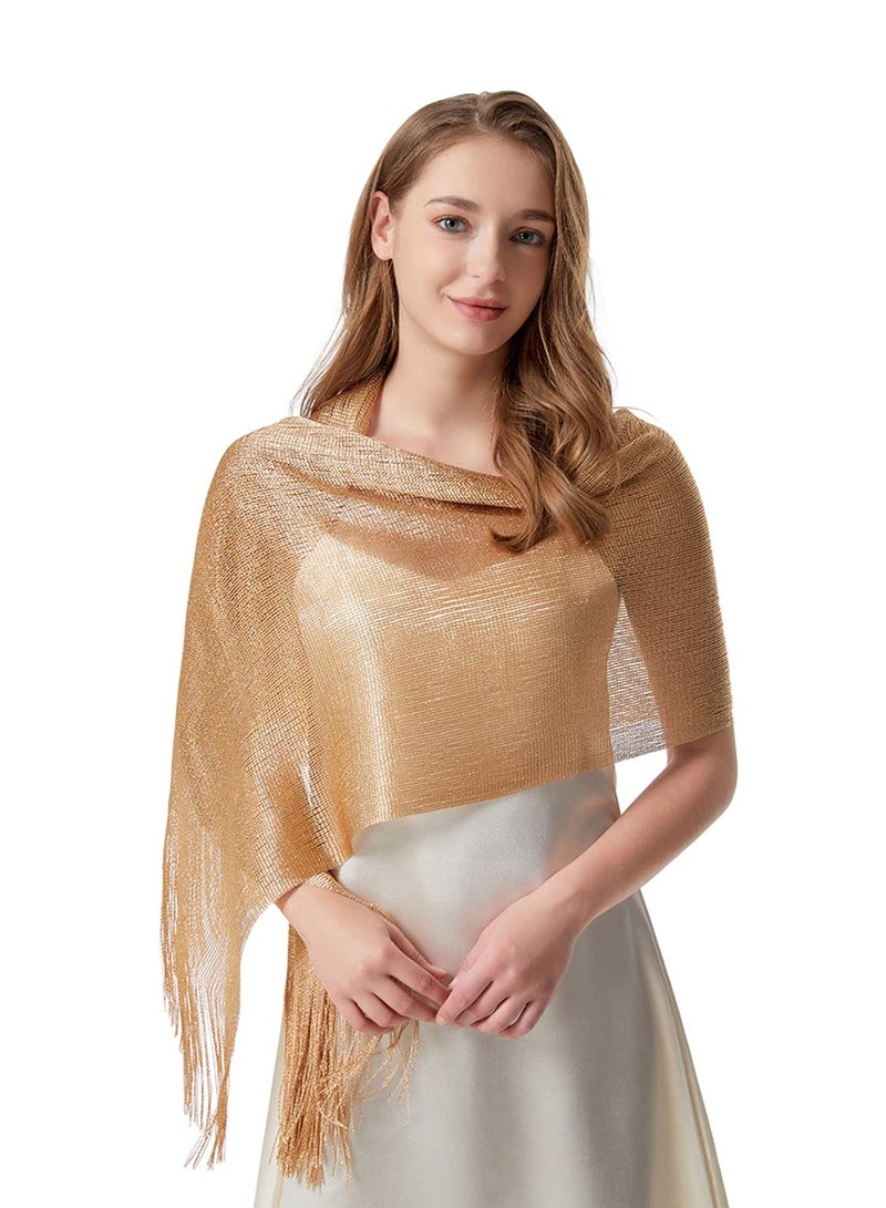 Excefore Sparkling Shawls Wraps with Fringes, Pashmina for Weddings, Bridal, Bridesmaids, Evening Party, Gold Thin Shawl, Fashion Headscarf, Silky Oversized Scarf - Image 1