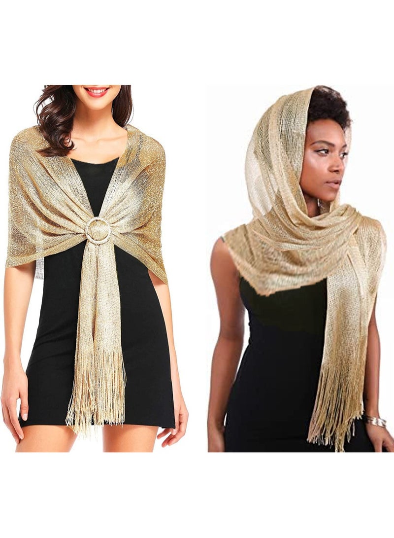 Excefore Sparkling Shawls Wraps with Fringes, Pashmina for Weddings, Bridal, Bridesmaids, Evening Party, Gold Thin Shawl, Fashion Headscarf, Silky Oversized Scarf - Image 5
