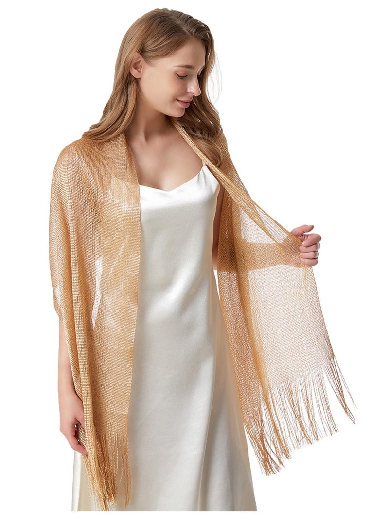Excefore Sparkling Shawls Wraps with Fringes, Pashmina for Weddings, Bridal, Bridesmaids, Evening Party, Gold Thin Shawl, Fashion Headscarf, Silky Oversized Scarf - Image 2
