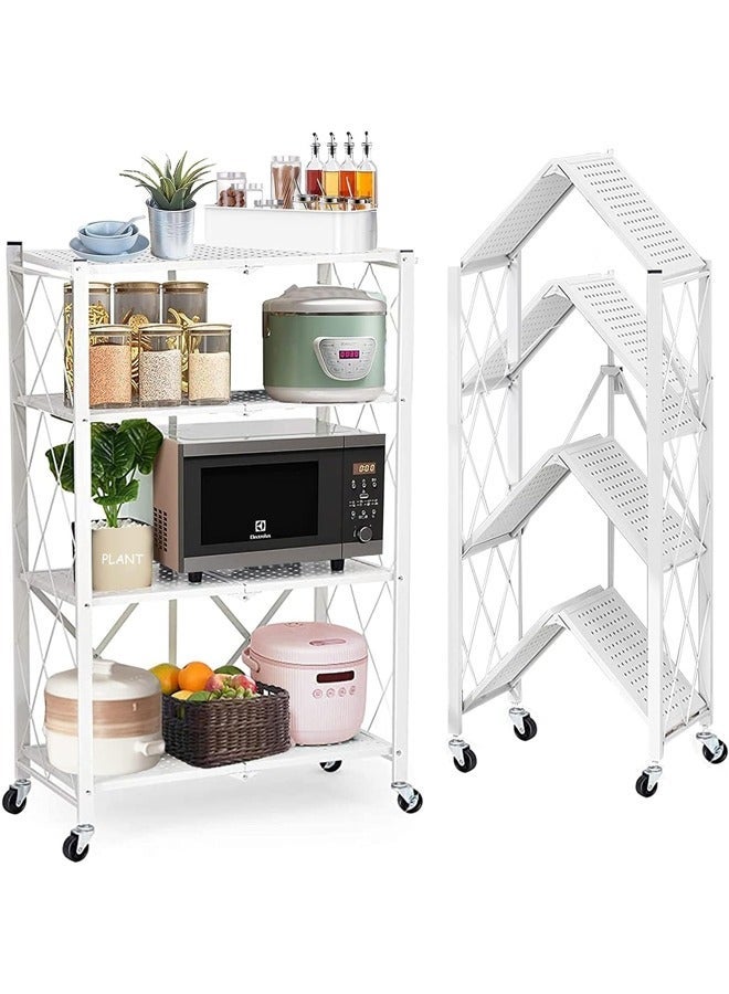 rayze Kitchen Storage Rack and Heavy Duty Metal Shelving Unit on Rolling Cart for Garage, Kitchen, Basement, Pantry, 4-Tier Thick Foldable Storage Shelves with Wheels, Large Capacity, White - Image 1