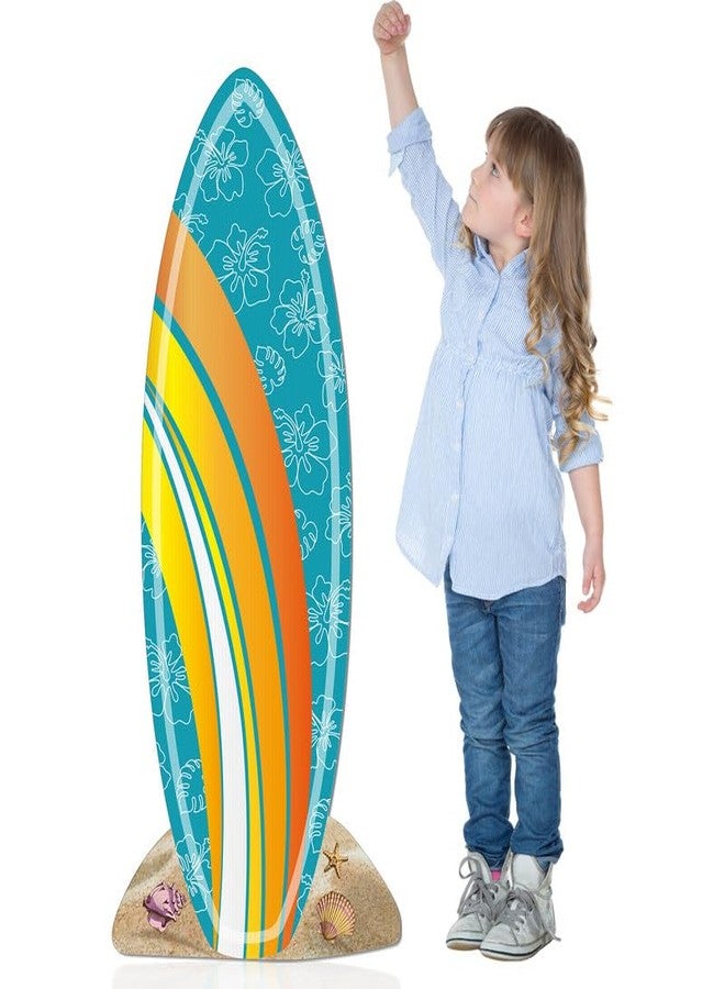 Geelin 47" H Surfboard Cardboard Cutout Stand up Summer Surfboard Party Decoration Hibiscus Pattern Tropical Outdoor Decoration Life Size Photo Prop for Beach Hawaiian Luau Pool Party Supplies - Image 1