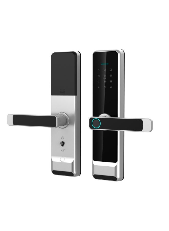 5-in-1 Smart Door Lock with TTlock & Tuya App, Fingerprint Digital Keyless Entry, WiFi Network Enabled Electronic Door Handle for Wood Door, Home & Airbnb Apartment Security (Silver) - Image 2