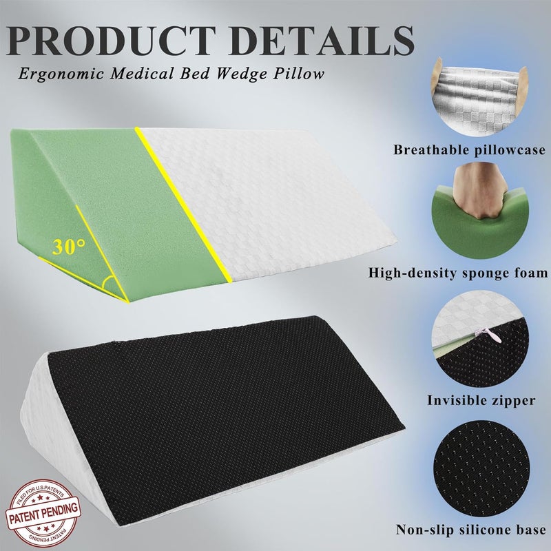 Jacobable Bed Wedge Pillow for Side Sleeping Foam Filled Body Positioning Triangle Pillow Suitable for Pregnancy and Surgery Prevent Bed Sore for Leg and Back Support with Pillow Case (White) - Image 5