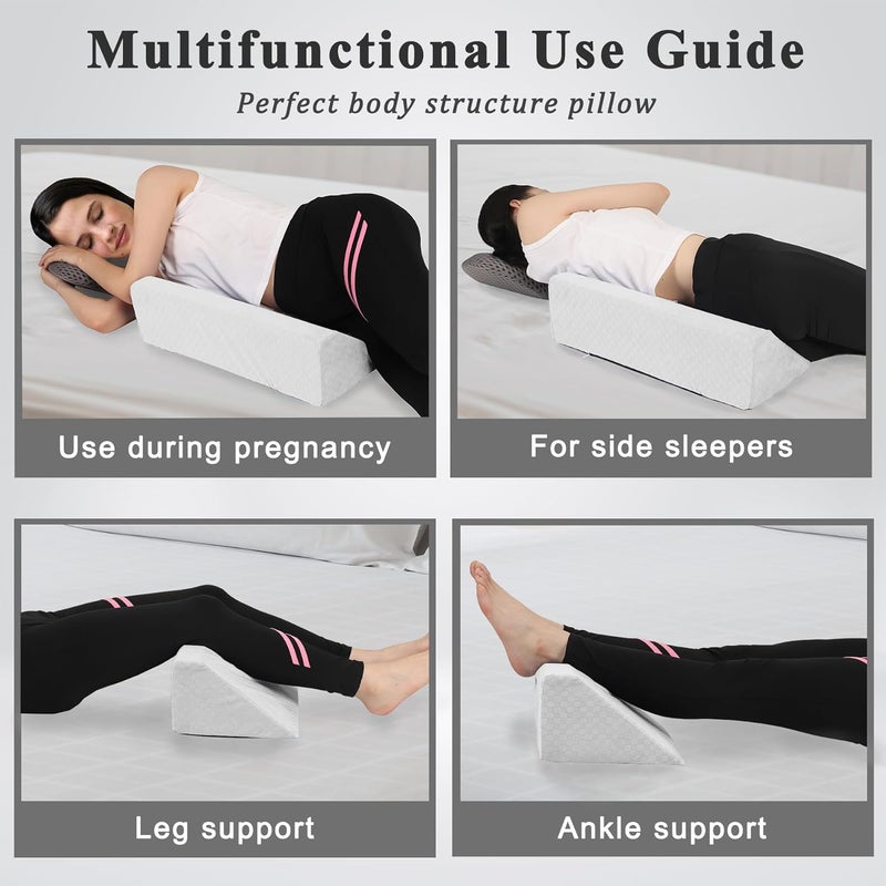 Jacobable Bed Wedge Pillow for Side Sleeping Foam Filled Body Positioning Triangle Pillow Suitable for Pregnancy and Surgery Prevent Bed Sore for Leg and Back Support with Pillow Case (White) - Image 3