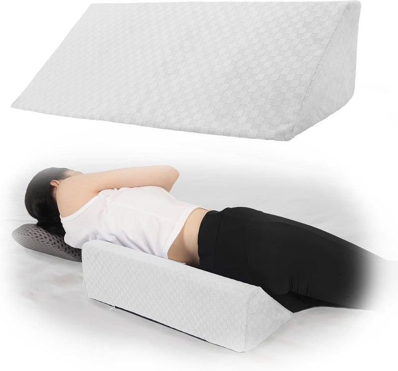 Jacobable Bed Wedge Pillow for Side Sleeping Foam Filled Body Positioning Triangle Pillow Suitable for Pregnancy and Surgery Prevent Bed Sore for Leg and Back Support with Pillow Case (White) - Image 1
