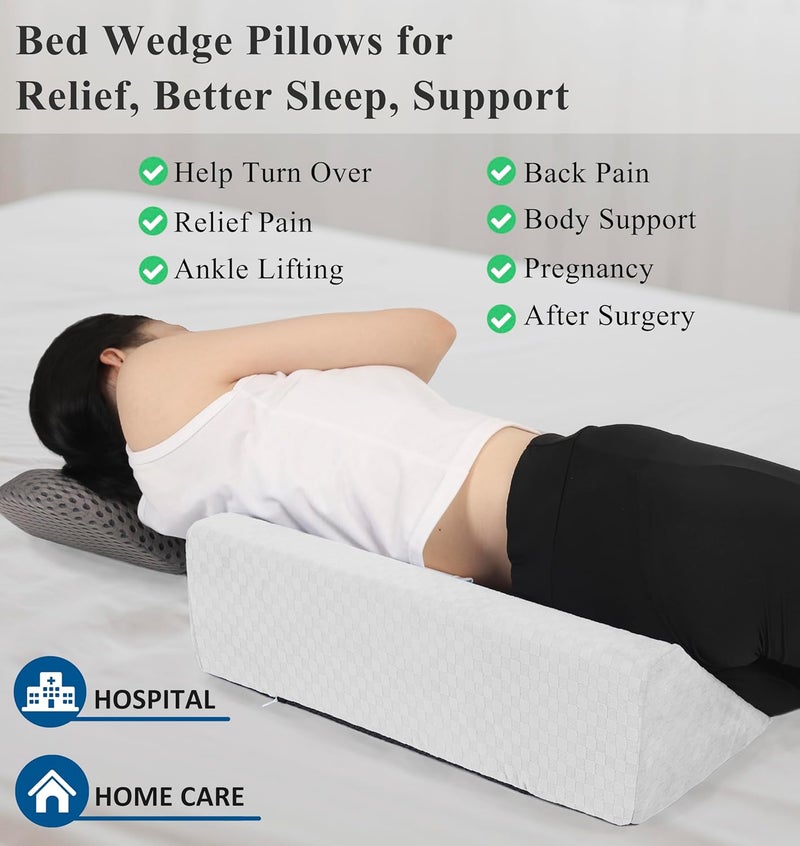 Jacobable Bed Wedge Pillow for Side Sleeping Foam Filled Body Positioning Triangle Pillow Suitable for Pregnancy and Surgery Prevent Bed Sore for Leg and Back Support with Pillow Case (White) - Image 2