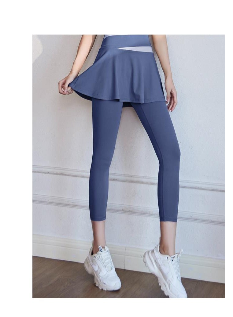 Color Blocked High Waisted Tight Fitting Anti Glare Fake Two-Piece Yoga Pants  - Image 4