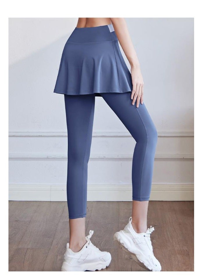 Color Blocked High Waisted Tight Fitting Anti Glare Fake Two-Piece Yoga Pants  - Image 3