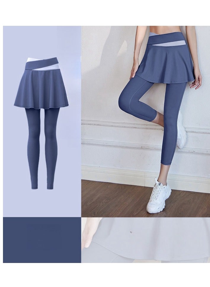 Color Blocked High Waisted Tight Fitting Anti Glare Fake Two-Piece Yoga Pants  - Image 1