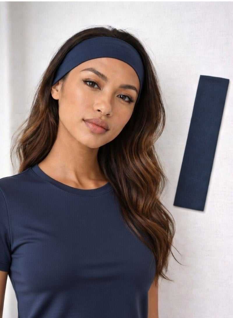 95% Egyptian Cotton Dark Blue Headband – 1 Piece – Sports Headband for Men & Women – Workout, Running & Daily Wear - Image 1