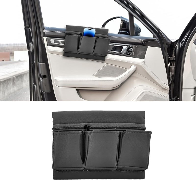 Odluzy Car Armrest Box Storage Bag - Multifunctional Leather Organizer for Most Cars, Black - Image 1