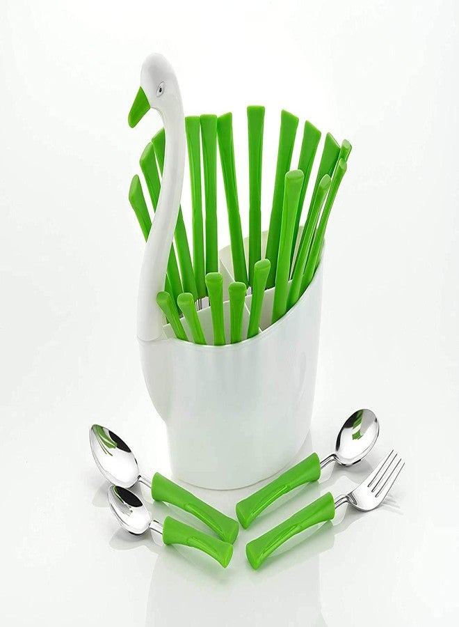 UNLOCK® Duck Cutlery Set for Dining Table with Stand-24 Piece Set (Duck Set, Green) - Image 1