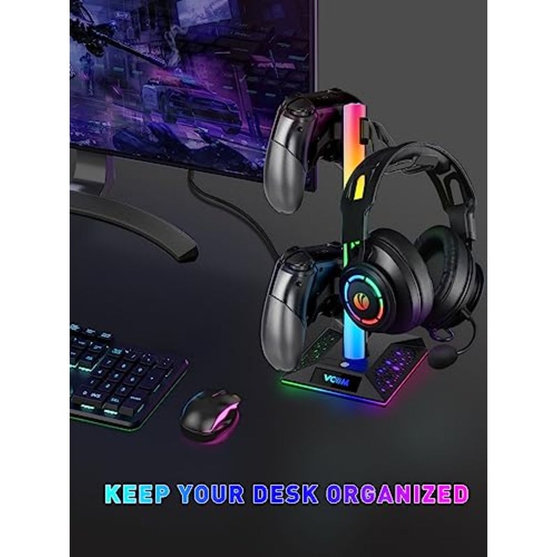 حامل وحدة تحكم VCOM، حامل سماعات رأس للألعاب RGB مع 10 أوضاع إضاءة، مع منفذي USB، ملحقات ألعاب الكمبيوتر للمكتب، ميزة الذاكرة، سماعات رأس منظمة للتخزين العالمي/وحدة تحكم Xbox PS5 - Image 5