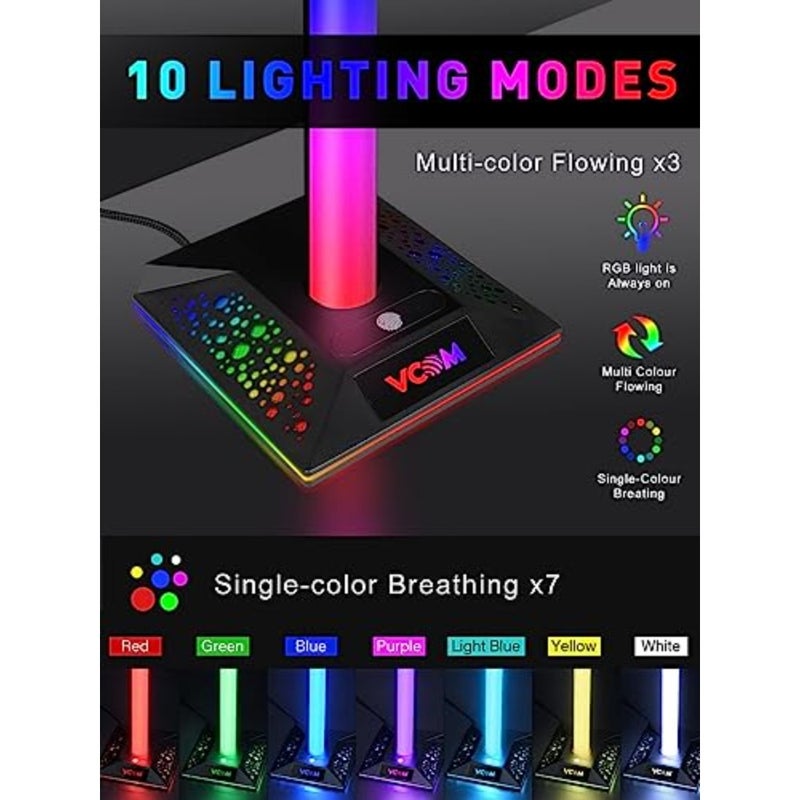حامل وحدة تحكم VCOM، حامل سماعات رأس للألعاب RGB مع 10 أوضاع إضاءة، مع منفذي USB، ملحقات ألعاب الكمبيوتر للمكتب، ميزة الذاكرة، سماعات رأس منظمة للتخزين العالمي/وحدة تحكم Xbox PS5 - Image 2