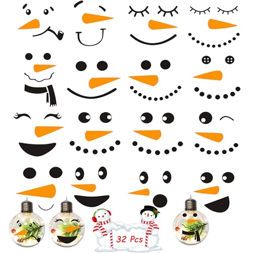Acoavo Cute Snowman Face Stickers 32pcs Small Snowman Wall Decals Vinyl Snowman Faces Cup Stickers,Christmas Stickers for Snowman Face - Image 1