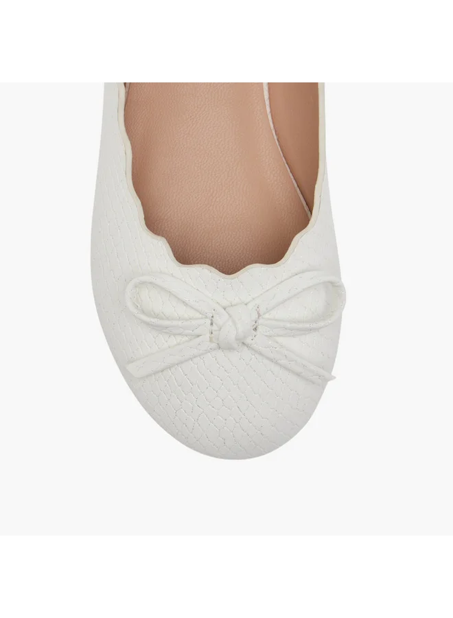 Little Missy Girls Bow Accent Slip-On Ballerina Shoes with Scallop Detail